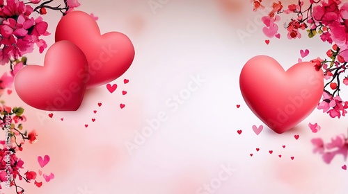 Romantic Hearts and Blossoms on Soft Background