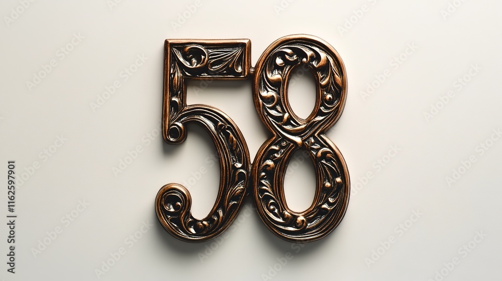 Ornate copper number 58 on white. Ornate copper number 58 on white.