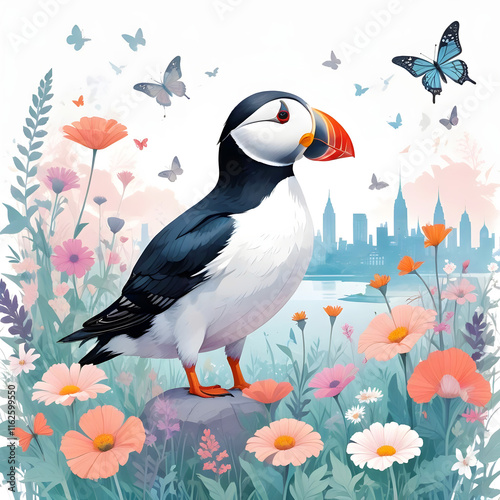 Puffin Vintage Animal Nature Environment Decor Painting