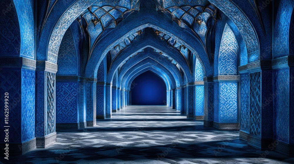 Obraz premium Serene Blue Palace: A Mystical Archway Corridor