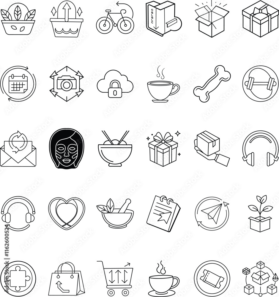 Line Icons Lifestyle, Health, Delivery, and EcoFriendly Concepts Line Icons Lifestyle, Health, Delivery, and EcoFriendly Concepts