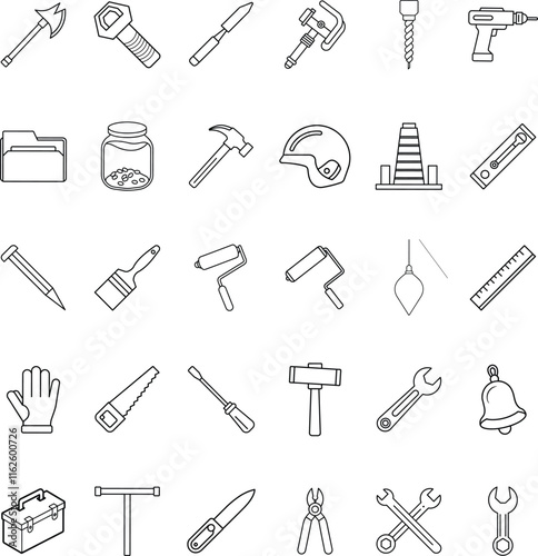 Construction Tools, DIY Repair Kit, Home Improvement Icons