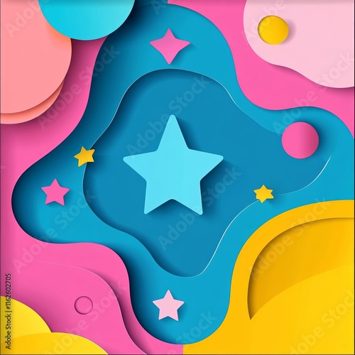 Vibrant paper cutout design with colorful shapes. photo