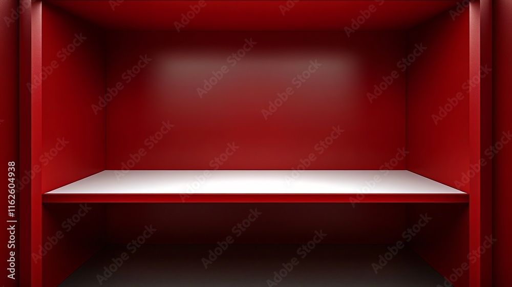 Red Minimalist Room with White Shelf Product Display Mockup Red Minimalist Room with White Shelf Product Display Mockup