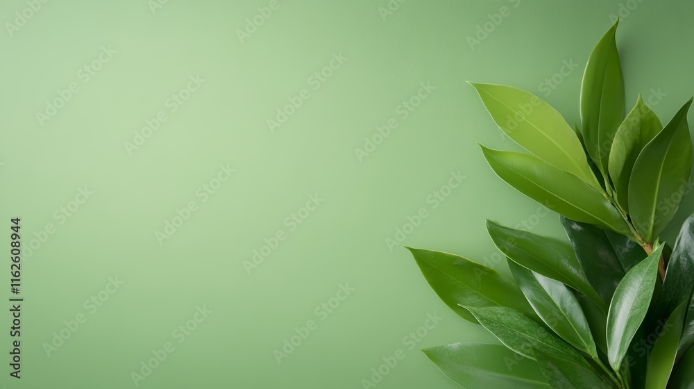 Green leafy plant with a green background Green leafy plant with a green background