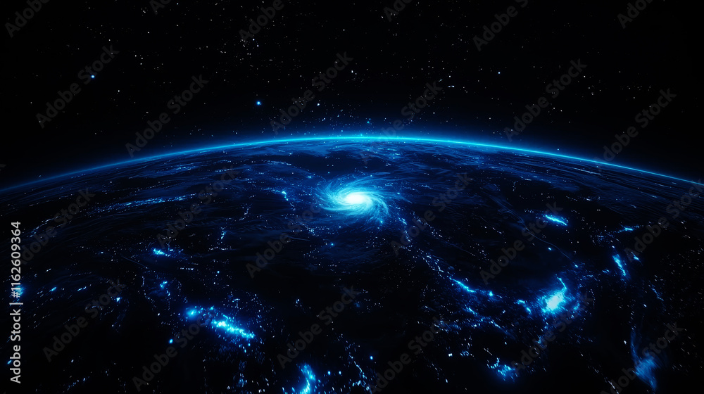 Obraz premium Stunning Cosmic View of Spiraling Galaxy Over Earth from Space