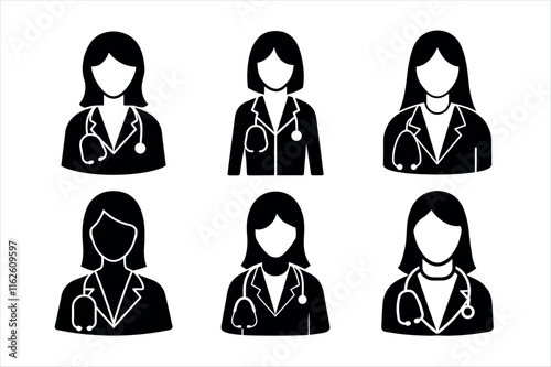 female doctor icons for healthcare design on a white background