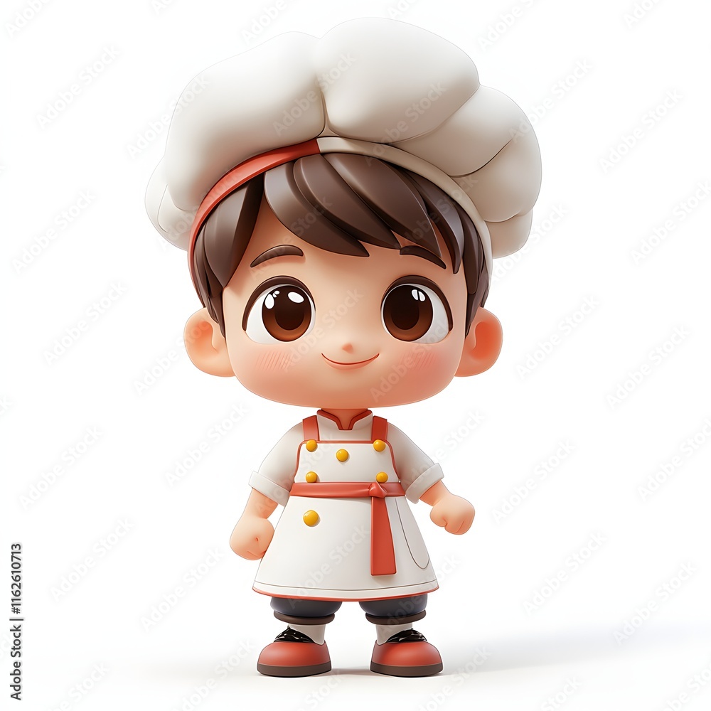 A charming 3D render of a cheerful little boy dressed as a chef. He's wearing a chef's hat and apron, smiling happily. Adorable baker 3D Character A charming 3D render of a cheerful little boy dressed as a chef. He's wearing a chef's hat and apron, smiling happily. Adorable baker 3D Character