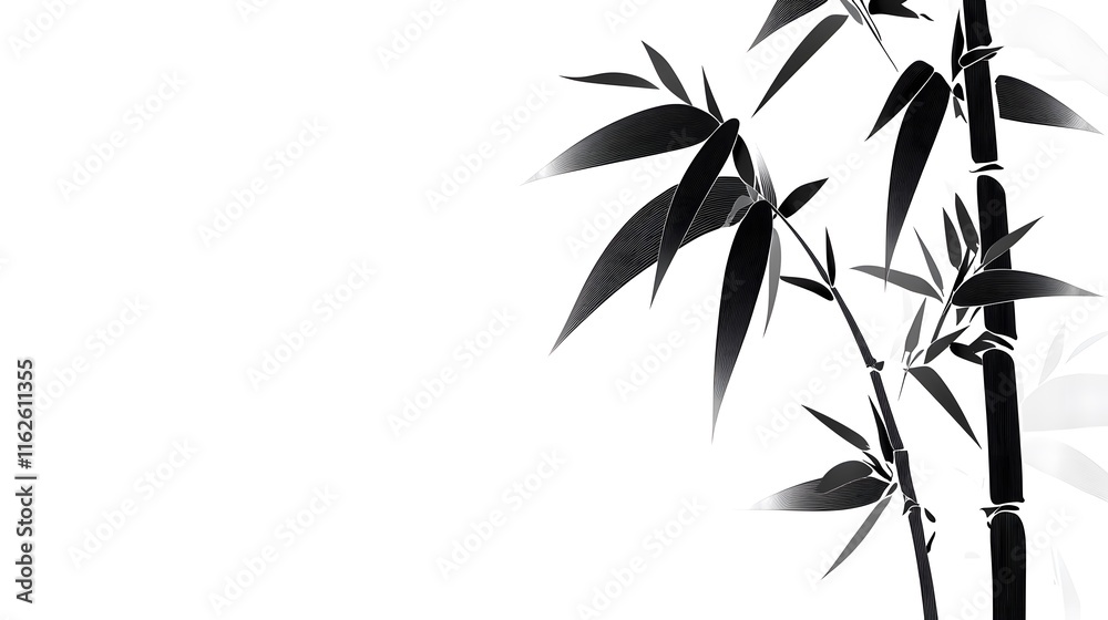 Naklejka premium Black and White Stylized Bamboo Plant Illustration