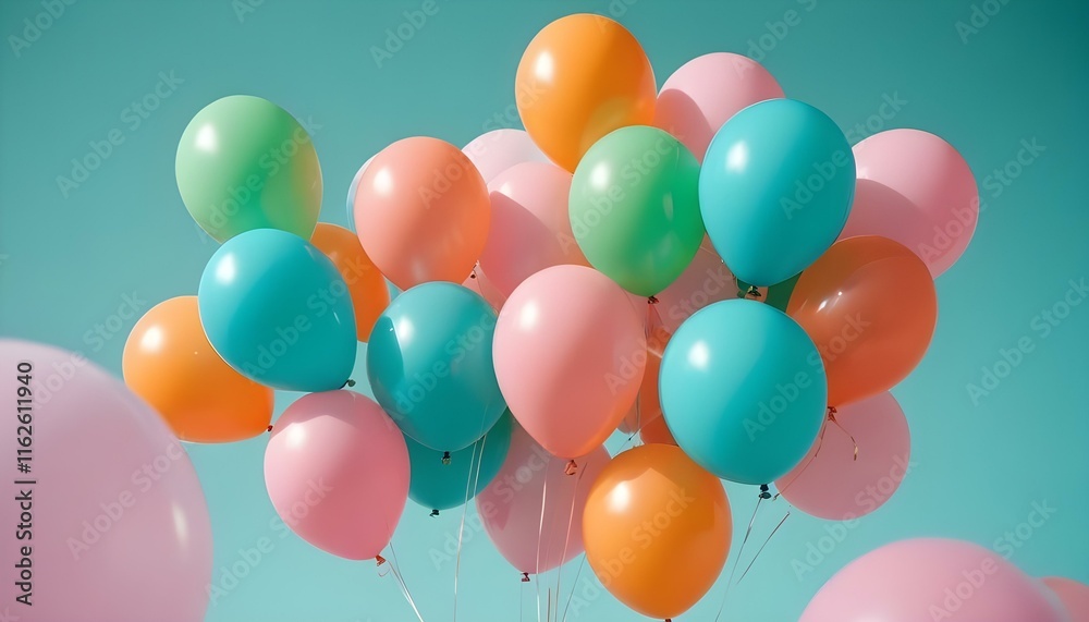 Globos de colores sobre un fondo turquesa Globos de colores sobre un fondo turquesa