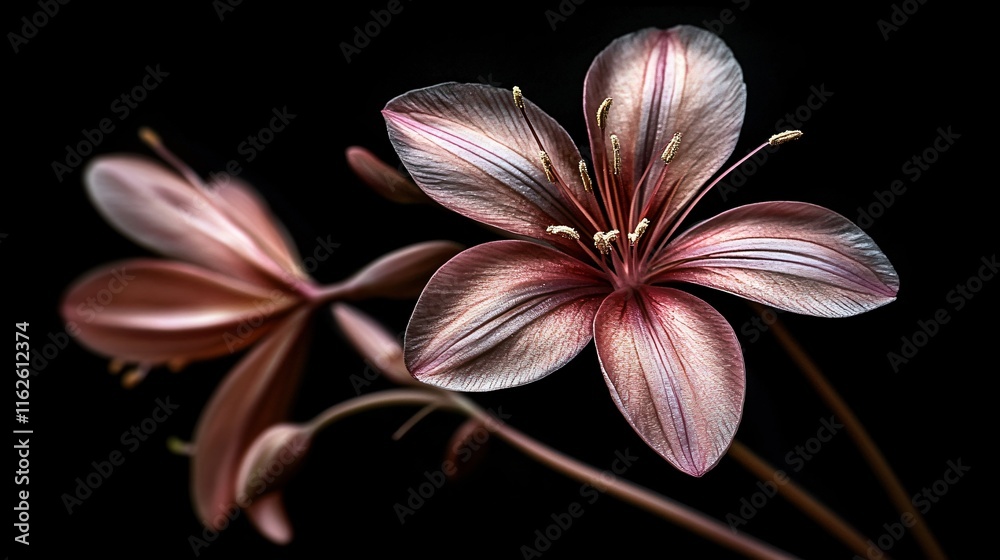 Fototapeta premium Elegant Pink Lily Flowers Dark Background Botanical Closeup
