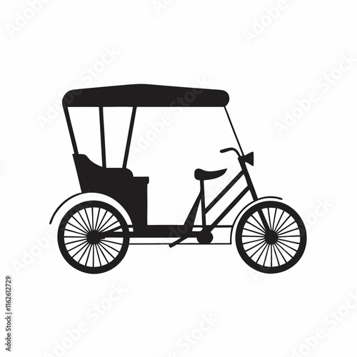 Classic Rickshaw Black Vector Design Illustration.