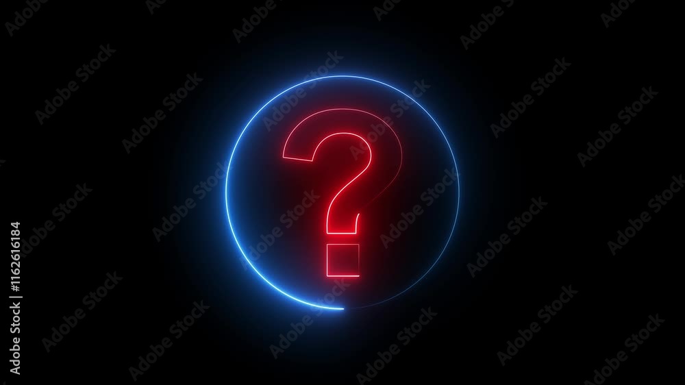 neon Question marks icon and Questioning problem concept with black background.