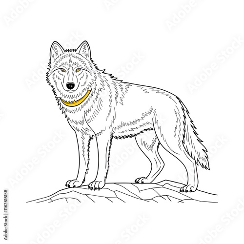 A line art wolf illustration of a coloring page vector style photo