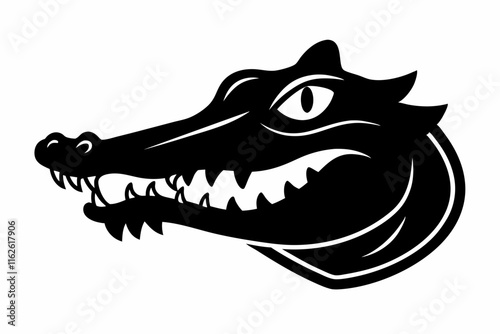 Simple Alligator Head Silhouette Icon - Black Vector Design, Crocodile head silhouette icon vector art illustration.