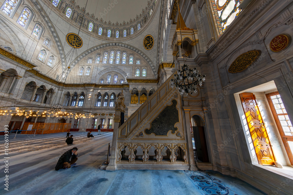 A beautiful view of the Nuruosmaniye Camii, the mosque near the Grand Bazaar in Istanbul, Turkey