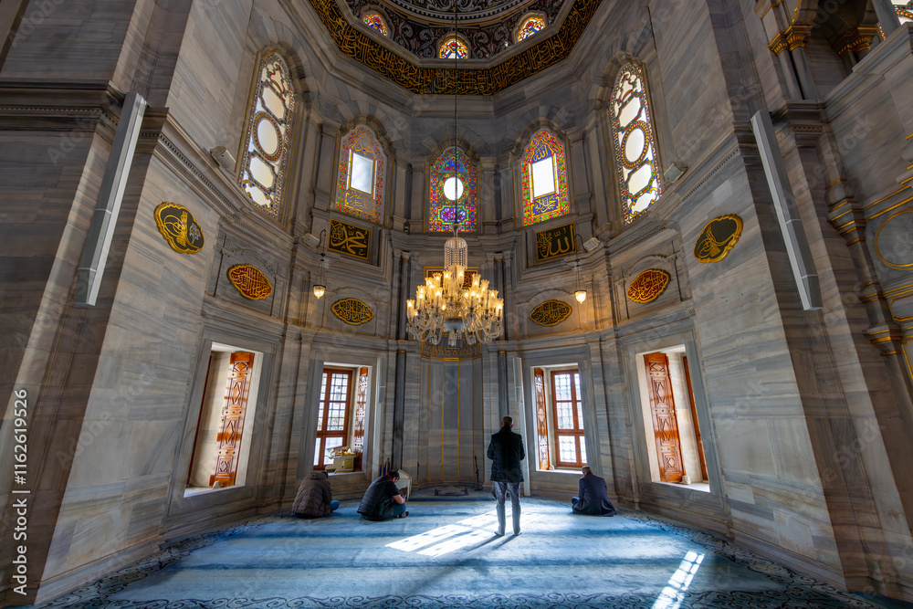 A beautiful view of the Nuruosmaniye Camii, the mosque near the Grand Bazaar in Istanbul, Turkey