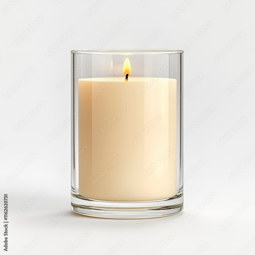 A beautifully lit candle in a clear glass container, creating a calm and relaxing ambiance for any room setting. A beautifully lit candle in a clear glass container, creating a calm and relaxing ambiance for any room setting.