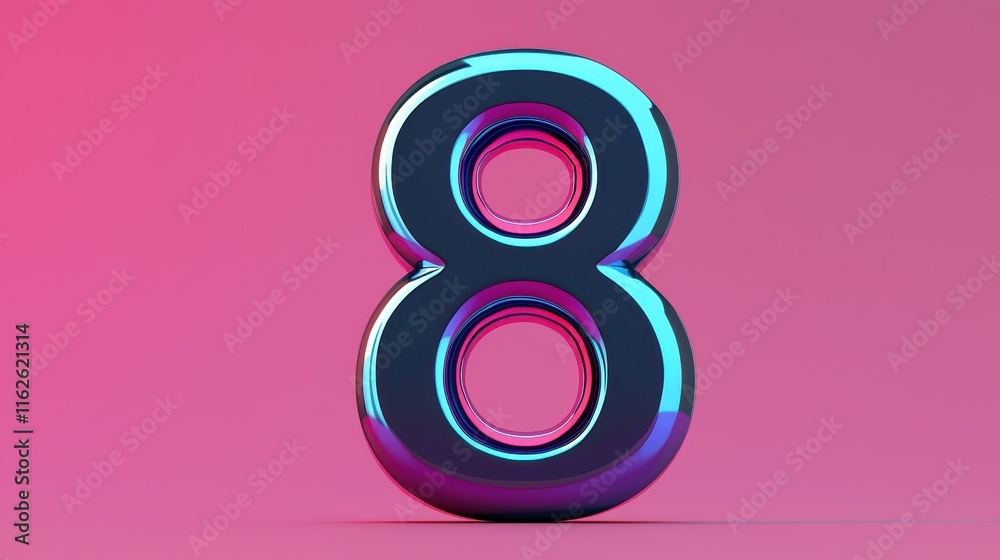Bright Colorful Number Eight with 3D Effect on Vibrant Background Bright Colorful Number Eight with 3D Effect on Vibrant Background