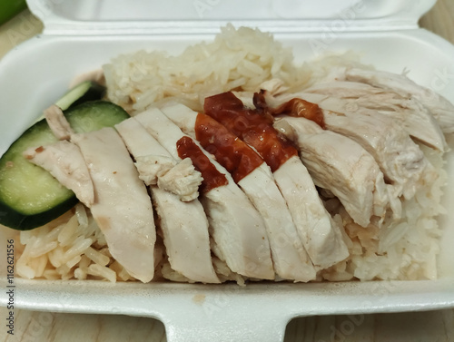 local version Hainanese roasted chicken rice cuisine photo