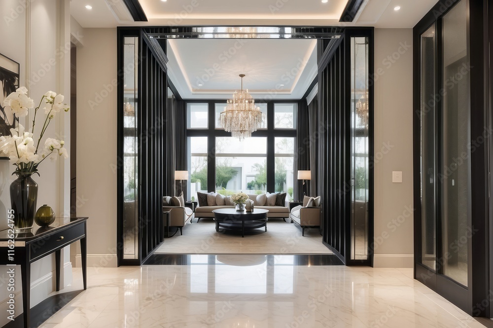 Modern Foyer Design With Mirrored Panels Modern Foyer Design With Mirrored Panels