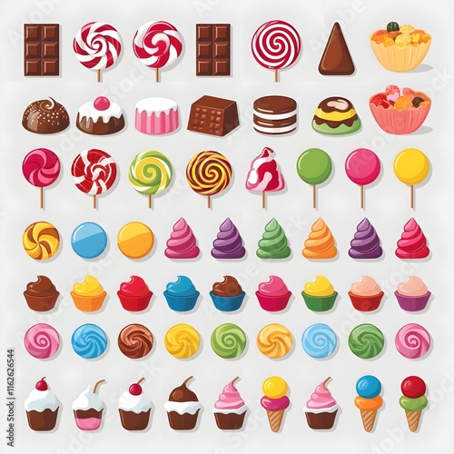 Vector Set of Sweets Icons - Colorful Candy and Desserts