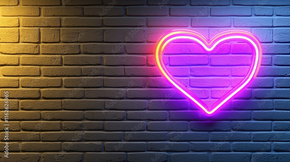 Neon Heart Sign Illuminating Brick Wall in Vibrant Colors Neon Heart Sign Illuminating Brick Wall in Vibrant Colors