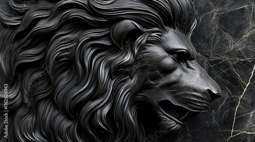 An elegant lion sculpture crafted from black marble, showcasing fine artistry and strength. The classic design represents power and timeless sophistication.