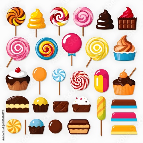 Vector Set of Sweets Icons - Colorful Candy and Desserts
