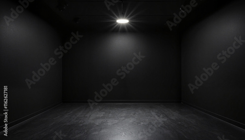 Empty black room with spotlight overhead