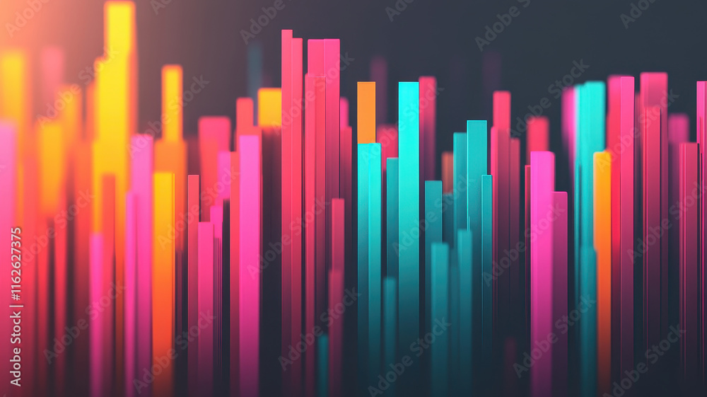 Vibrant abstract visualization of colorful bars representing sound waves, creating dynamic and energetic atmosphere Vibrant abstract visualization of colorful bars representing sound waves, creating dynamic and energetic atmosphere