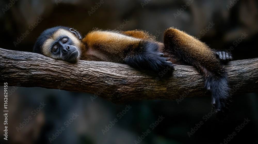 Obraz premium Monkey rests peacefully on a branch in a serene natural habitat during the day