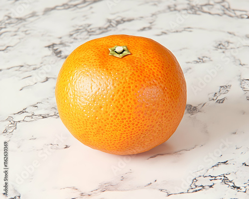 Single ripe orange on marble background. Perfect for healthy eating, food blogs, or citrus-themed projects.