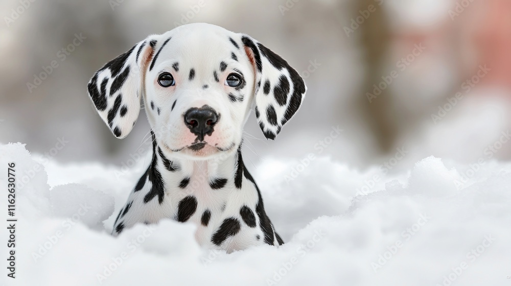 Cute dalmatian puppy enjoying snowy winter day Cute dalmatian puppy enjoying snowy winter day