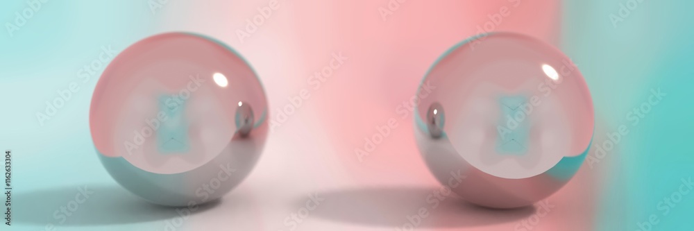 Glossy Pink Spheres with Soft Internal Reflections on Soft Gradient