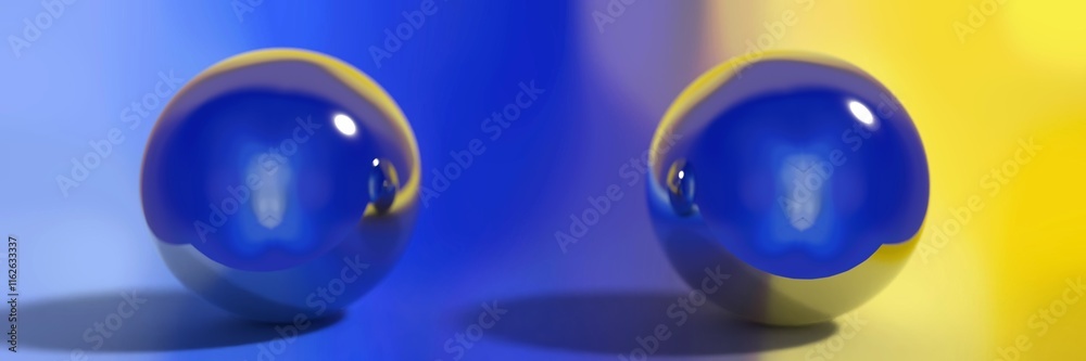 Glossy Blue Spheres on Split Blue and Yellow Gradient