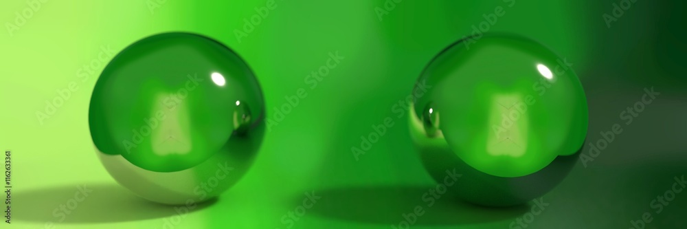 Glossy Green Spheres on Gradient Background