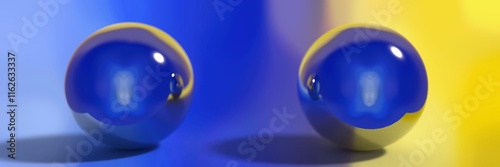 Glossy Blue Spheres on Split Blue and Yellow Gradient