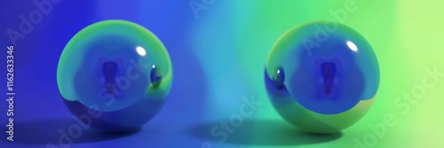 Obraz na płótnie Glossy Blue Spheres with Dark Internal Reflections on Blue-Green Gradient w salonie