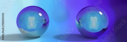 Obraz na płótnie Glossy Blue-Purple Spheres with Internal Reflections on Gradient Background w salonie