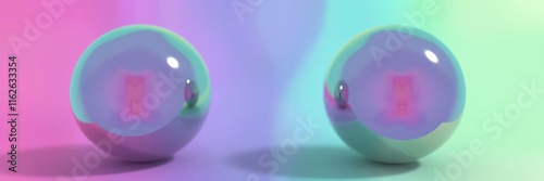 Glossy Purple-Cyan Spheres with Internal Reflection on Dreamy Gradient