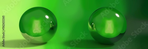 Obraz na płótnie Glossy Green Spheres on Gradient Background w salonie