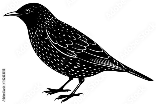 European Starling Silhouette Vector Illustration