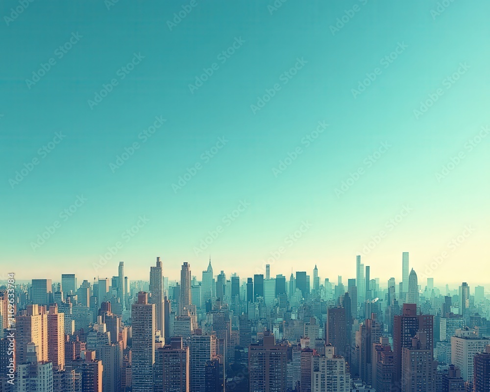 Fototapeta premium A breathtaking skyline view features towering buildings against a clear blue sky, capturing the essence of urban life and architectural beauty.