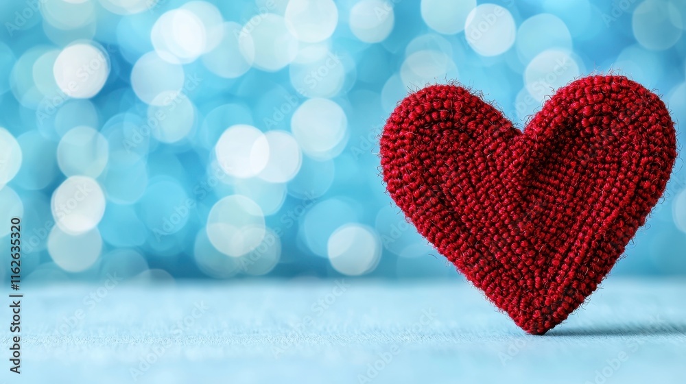 Fototapeta premium Heart Shape Decoration Against Soft Blue Bokeh Background
