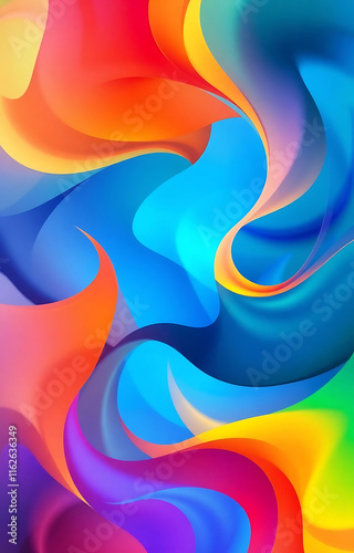 Vibrant Abstract illustration art with Flowing Curves and Mesmerizing Colors - indigo, violet, pink, blue, purple, orange, yellow for backdrop, background, wallpaper photo