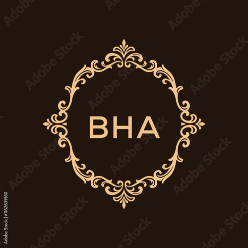 BHA letter logo design with black background in illustrator, vector logo modern alphabet font overlap style. calligraphy designs for logo, Poster, Invitation, etc.	 photo