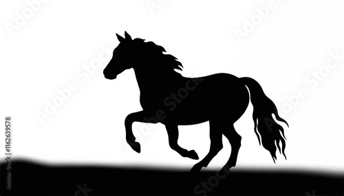 Silhouette of a running horse against a white background