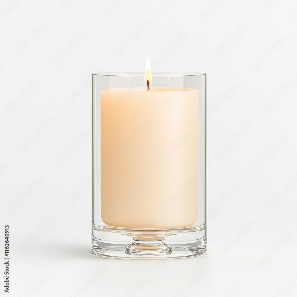 A serene and elegant candle glowing softly in a stylish glass holder, perfect for creating a calming atmosphere and ambiance.