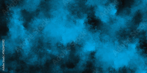 Abstract grunge decorative blue texture background with space. Blue powder explode cloud on black background. Grunge blue texture for decoration and design.	

